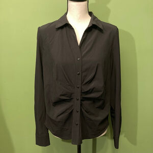 Women's Modern Works Black Ruched Long Sleeve Button Down Shirt M